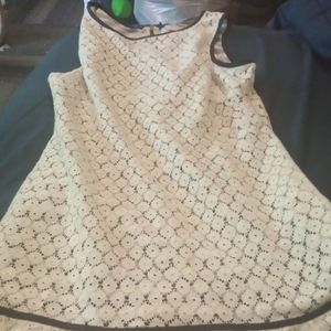 J. Taylor size 6 lace over striped white a d navy sleeveless knee length dress